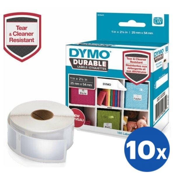 10 x Dymo SD1976411 Original Black On White Durable Label Roll 25mm x 54mm - 160 labels per roll