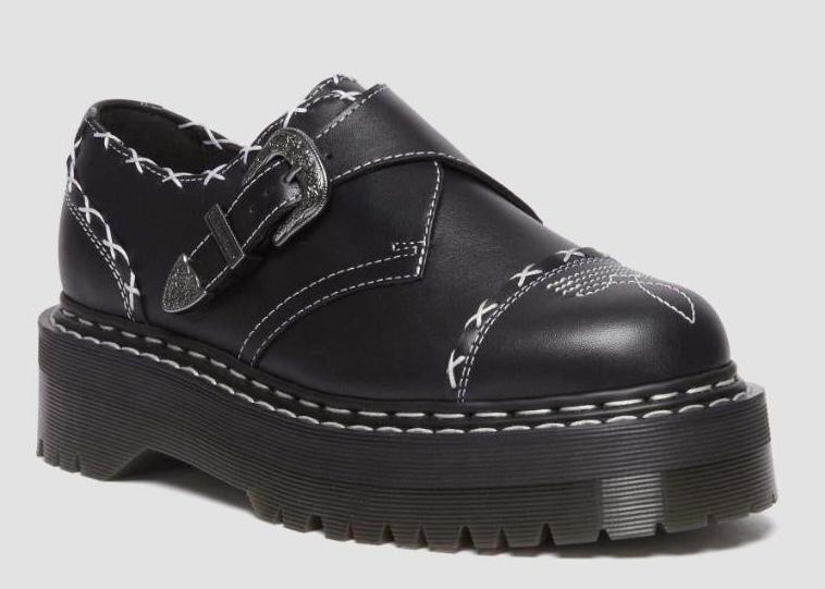 Dr. Martens Monk Quad GA Leather Strap Shoes Platform - Black Wanama - US 5