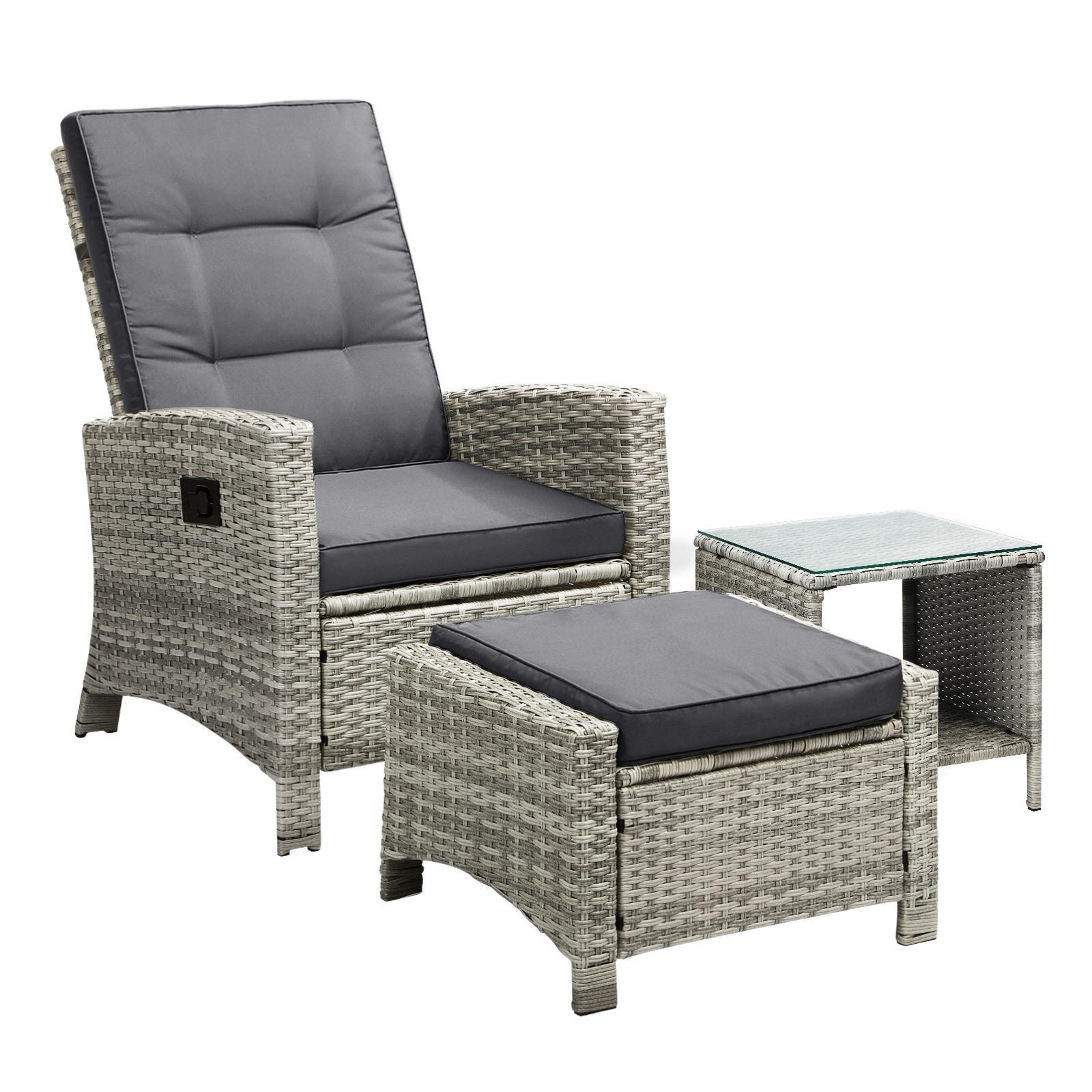 Livsip 3Pc Outdoor Recliner Chairs Table Sun Lounge