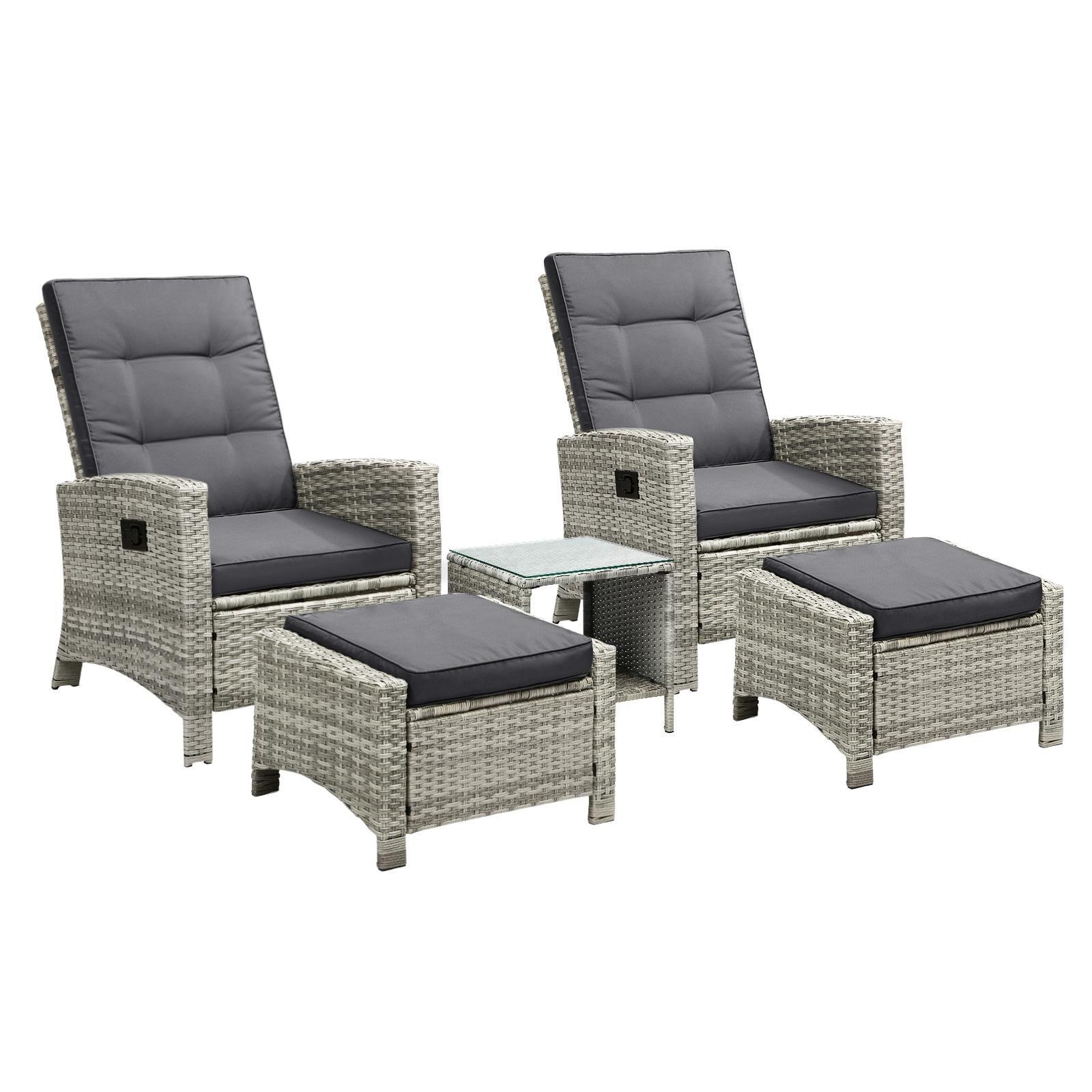 Livsip Outdoor Recliner Chairs & Table Set of 5 (Grey)
