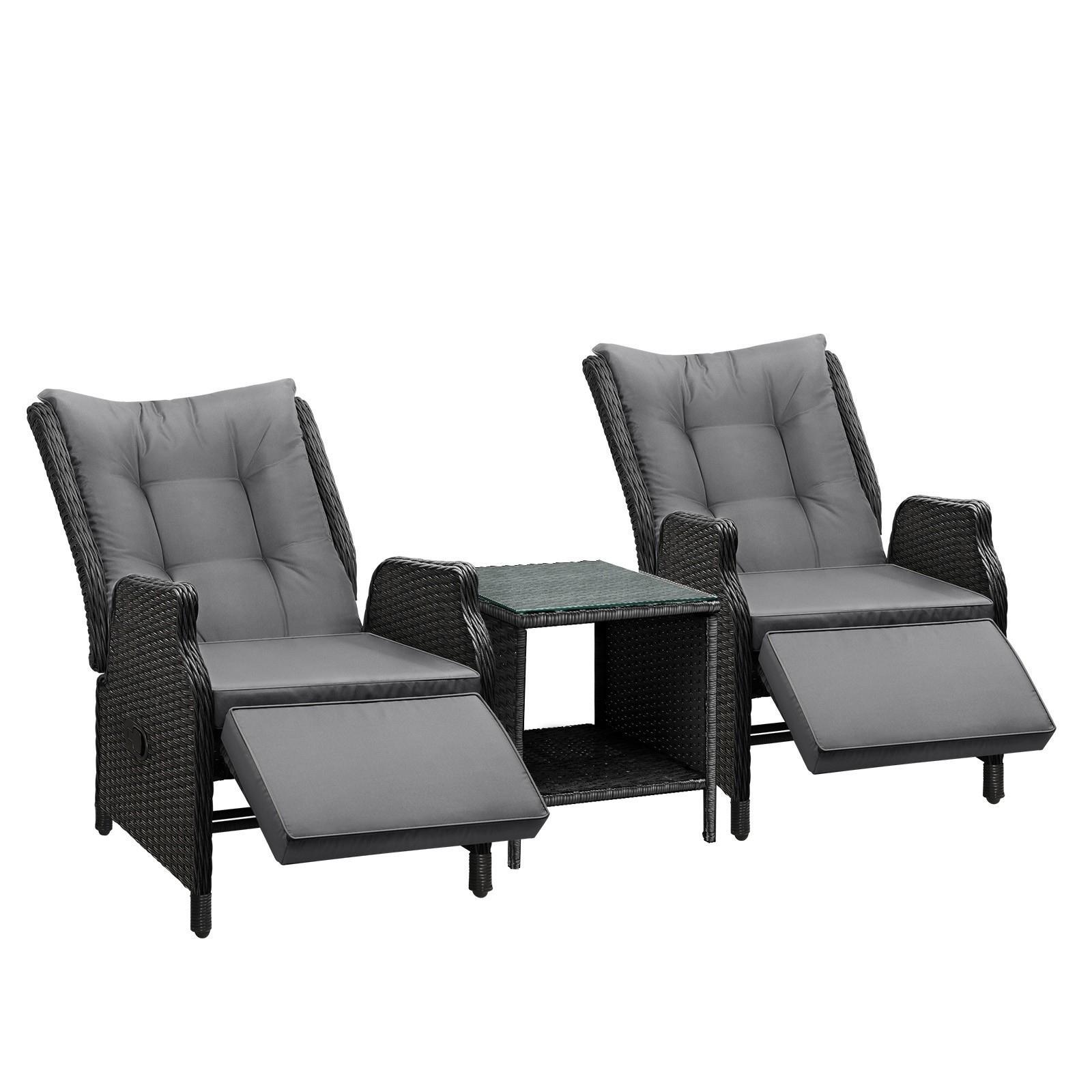 Livsip Recliner Chairs Sun lounger Table Set of 3