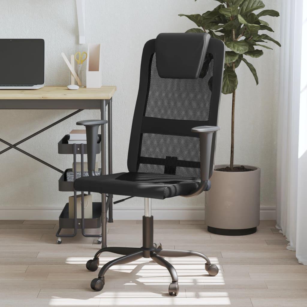 Office Chair Height Adjustable Black Mesh Fabric and Faux Leather vidaXL