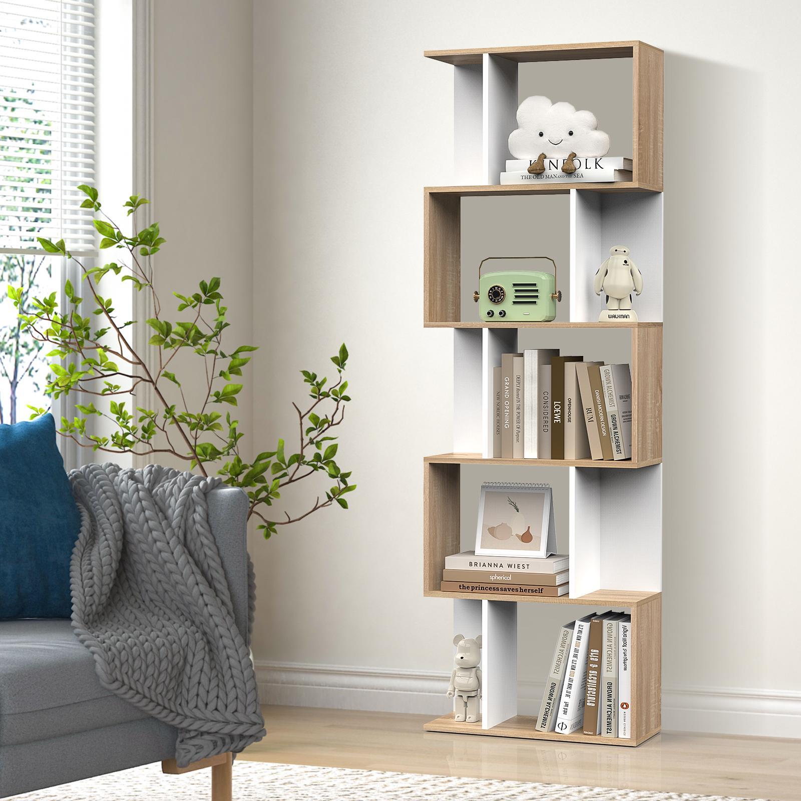 Advwin 5-Tier Bookshelf S-Shaped Bookcase