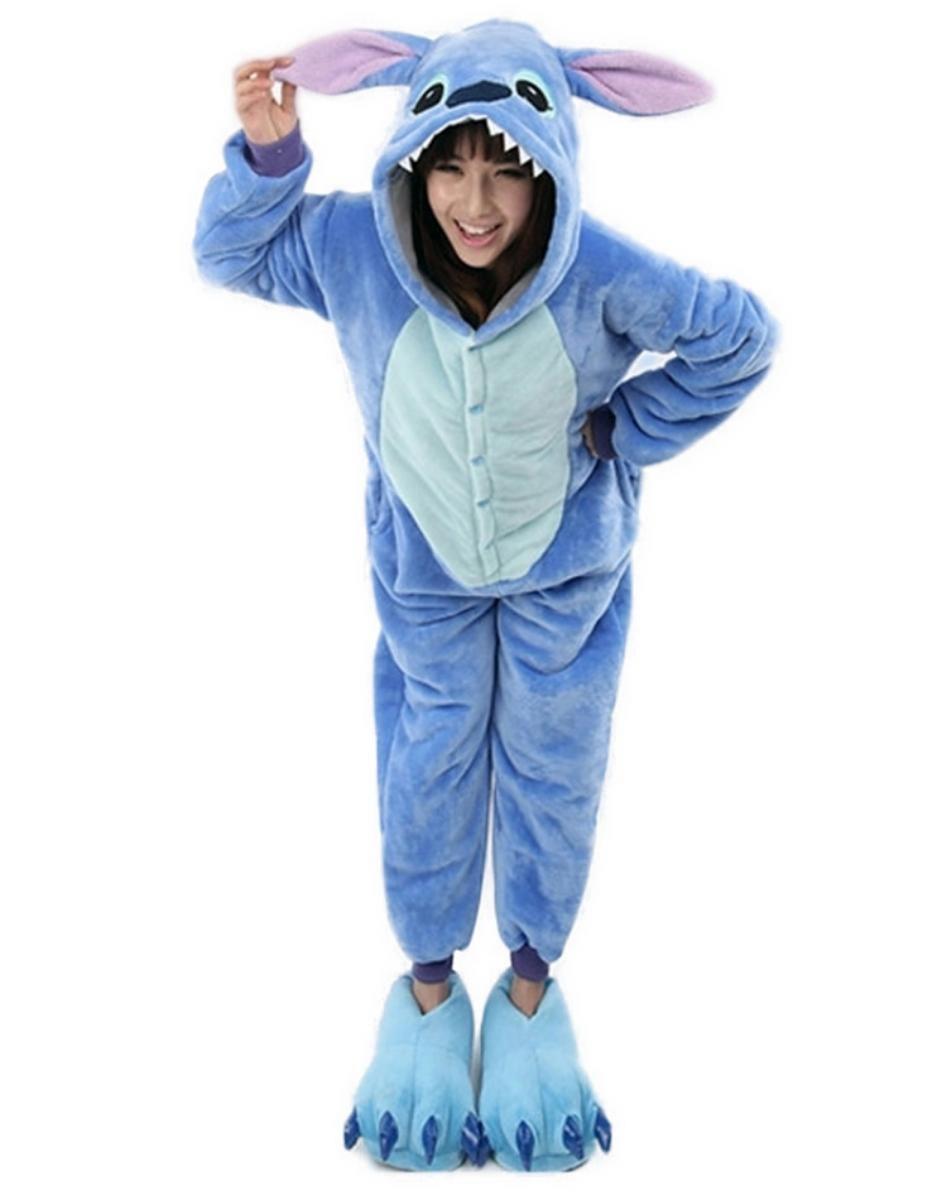 Adult Unisex Blue Stitch Onesie Kigirumi Animal Pajamas Halloween Costume Jumpsuit