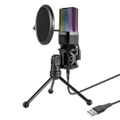 Simplecom UM650 USB Cardioid Condenser Microphone Gaming RGB Lights with Tripod Pop Filter UM650