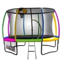 12ft Outdoor Trampoline for Kids with Safety Enclosure, Pad, Mat, Ladder, and Basketball Hoop Set - Rainbow