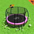 16ft Outdoor Trampoline for Kids with Safety Enclosure, Pad, Mat, Ladder, and Basketball Hoop Set - Pink