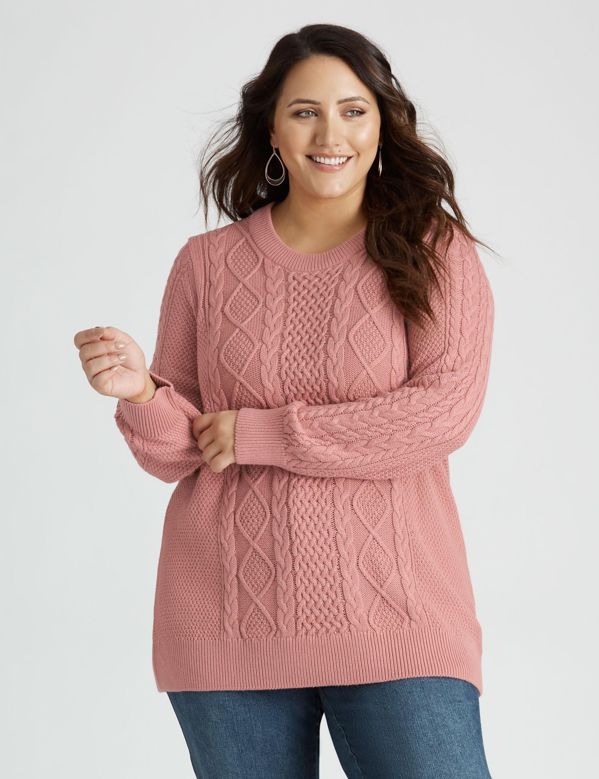 BeMe - Plus Size - Womens Jumper - Long Sleeve Cable Knit Jumper