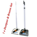 White Foldable Dustpan n Broom Set Nylon Bristle Long Plastic Handle Clean Ergonomic