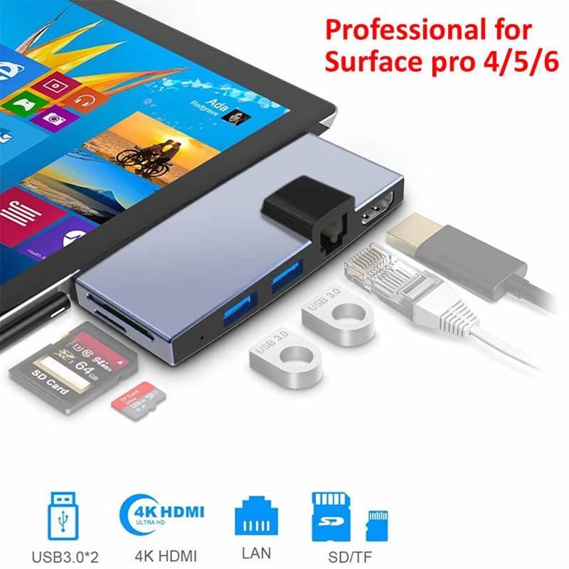 Usb 3.0 Card Reader Hub 4K Hdmi Splitter 100Mbps Ethernet Adapter Sdtf Micro For Microsoft Surface Pro 456