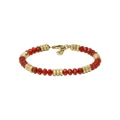 Fossil Gold Plated Stainless Steel Jewelry Red Agate Beaded Bracelet