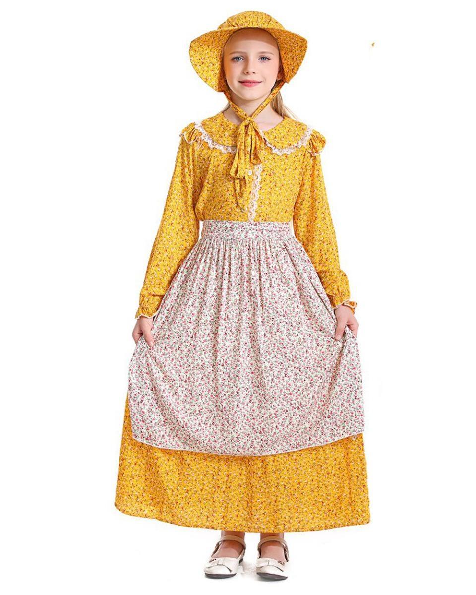 Yellow Pioneer Pilgrim Maid Girls Costume