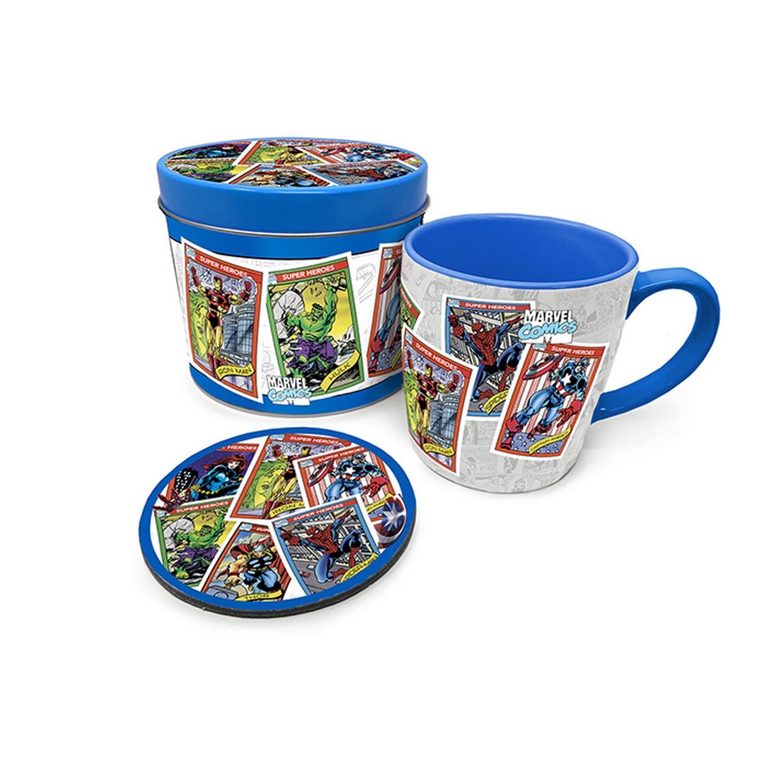 Marvel Collectors Cards Retro Mug and Coaster Set (White/Blue) (One Size)