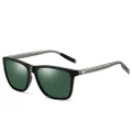 Sunglasses Outdoor Riding Polarized Unisex Square Aluminium Magnesium Driving Black Frame Green Lens