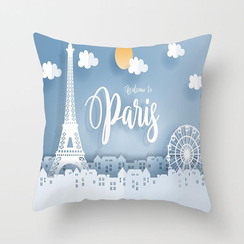 45x45cm Valentine's Day Romantic Paris Tower Hot Air Balloon Pillowcase Home Sofa Cushion Cover