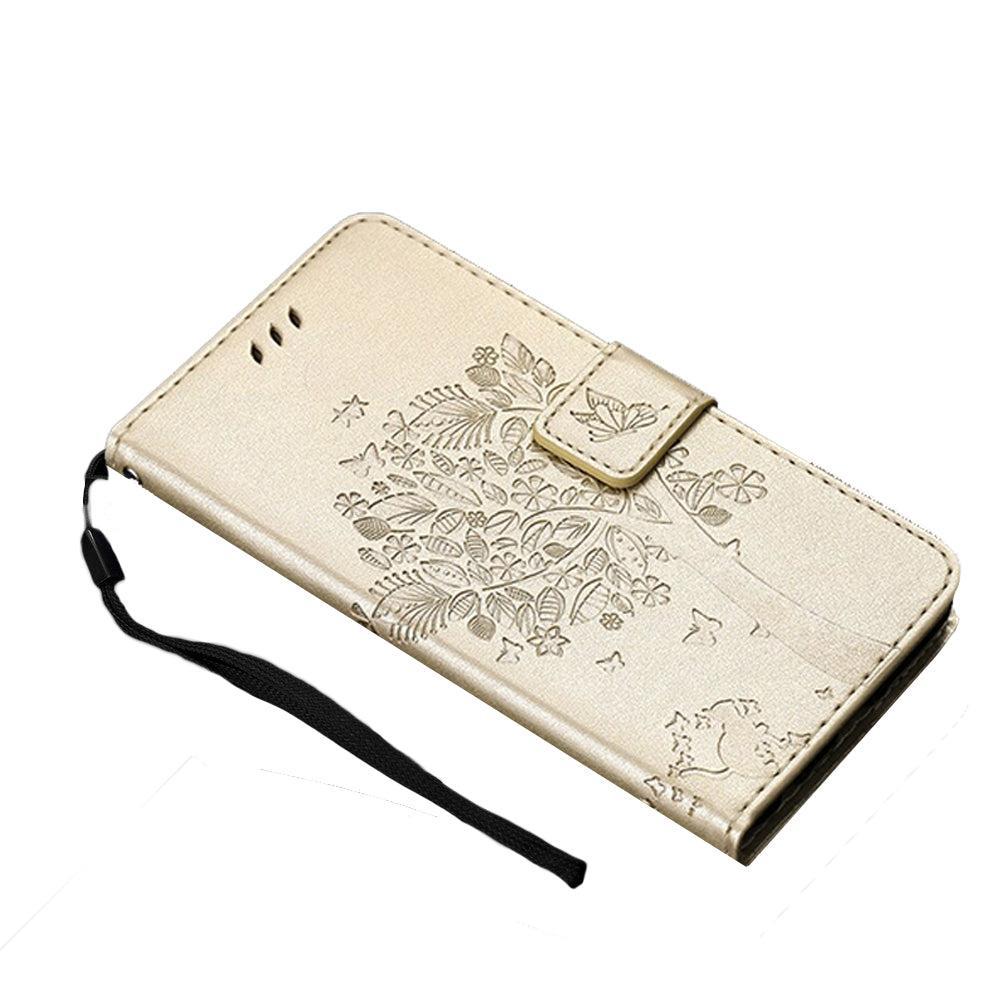 Anymob Huawei Phone Case Gold 3D Tree Flip Leather Wallet Cover