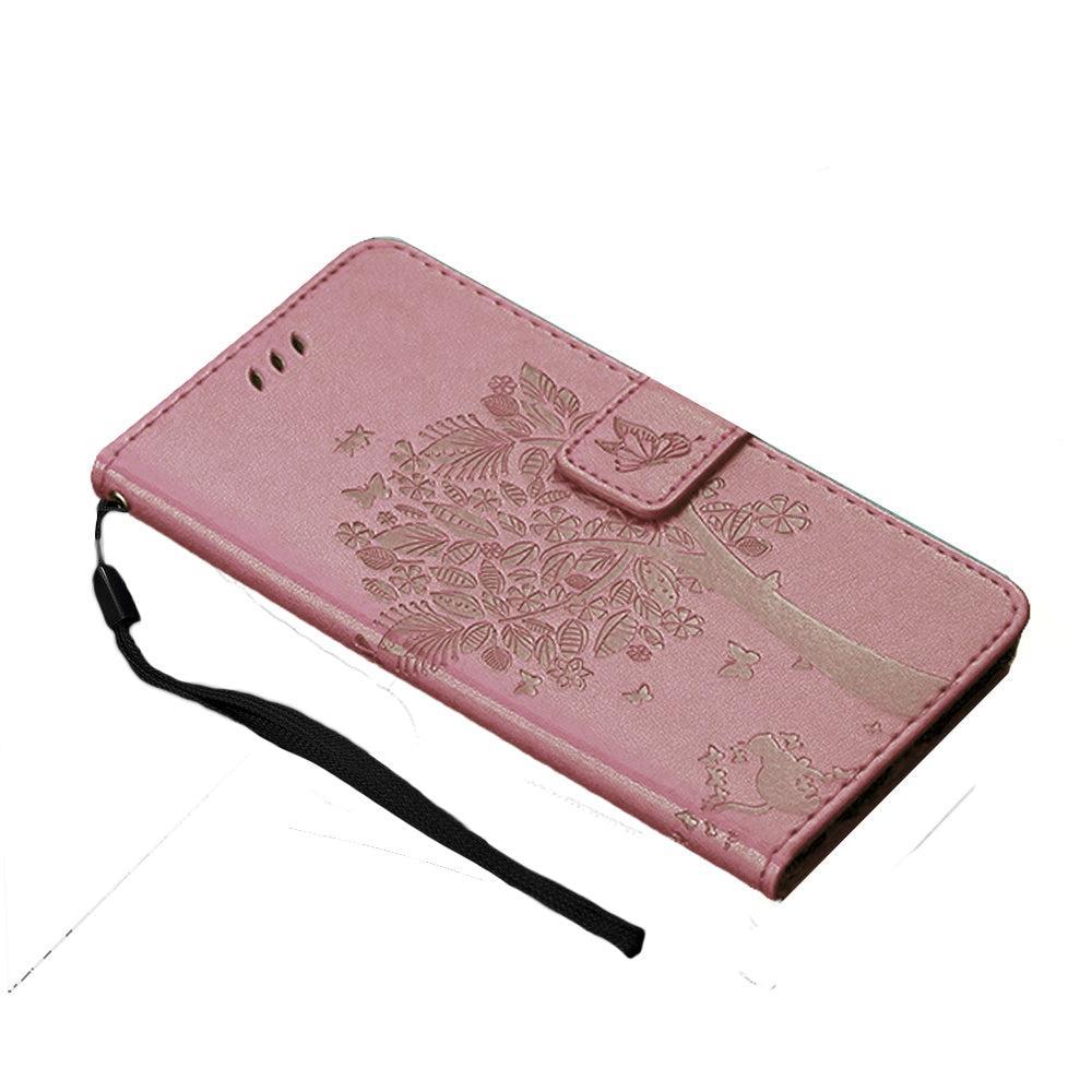 Anymob Huawei Phone Case Pink 3D Tree Flip Leather Wallet Cover
