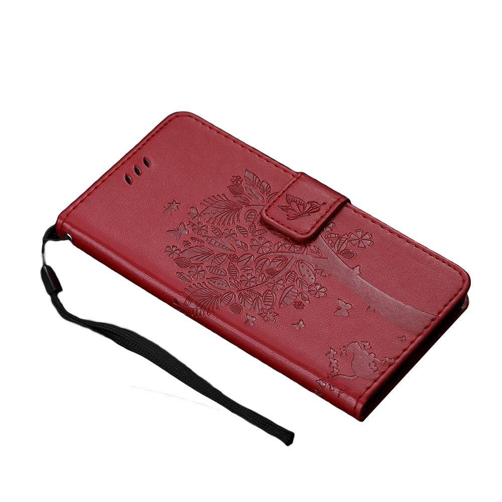 Anymob Huawei Phone Case Dark Red 3D Tree Flip Leather Wallet Cover
