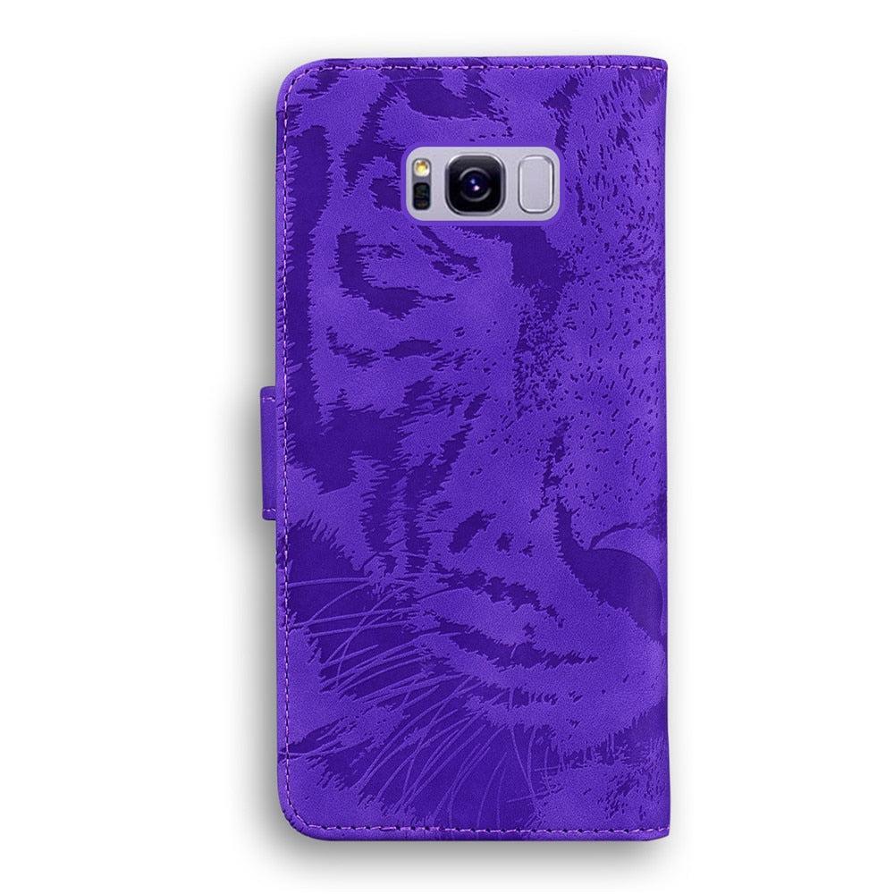 Anymob Samsung Phone Case Blue Leather Flip Fashion Luxurious Tiger Embossed Cover