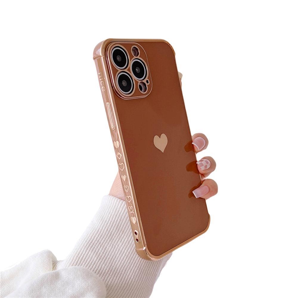 Anymob iPhone Case Brown Plating Love Heart Pattern Soft Silicon Phone Cover