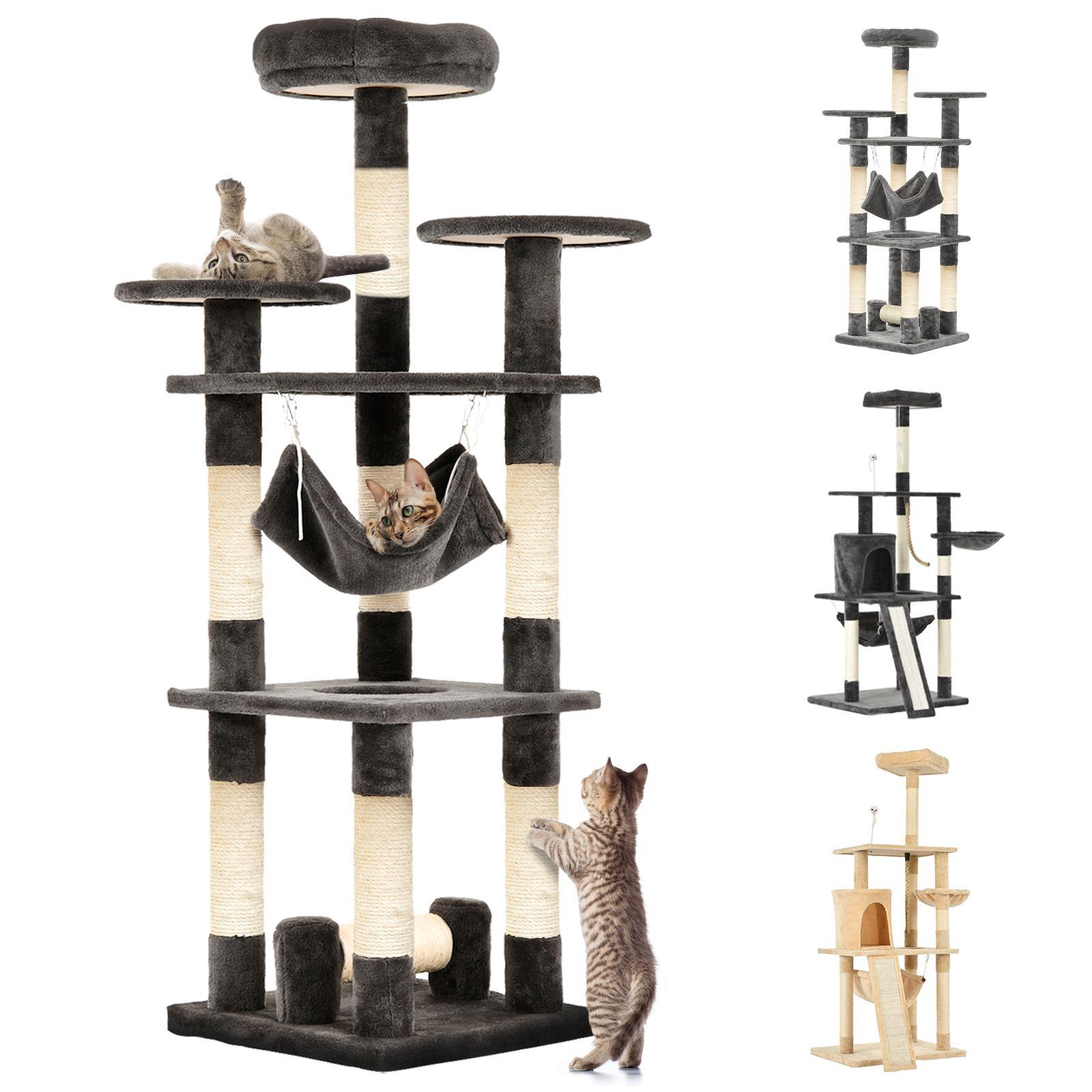 Advwin Cat Scratching Post Tree Cat Tree Scratcher Tower with Hammock 132 cm Dark Grey