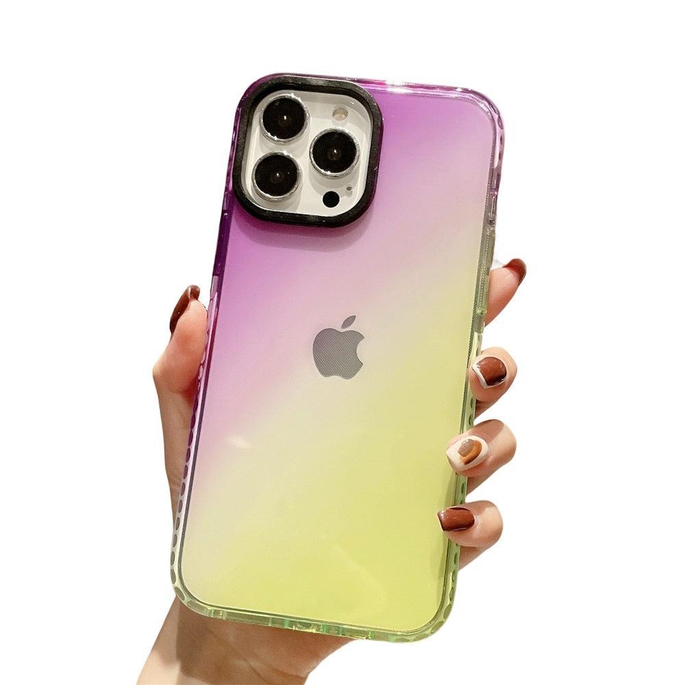 Anymob iPhone Violet Violet And Yellow Gradient Rainbow Shockproof Phone Case Transparent Soft Silicone Cover