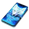 Anymob Samsung Blue Wolf Cute Animal Painted Leather Phone Case Flip Wallet Phone Bag Cover