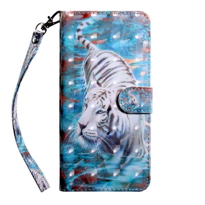 Anymob Samsung White Tiger Leather Sparkling Case Wallet Flip Magnetic Cover