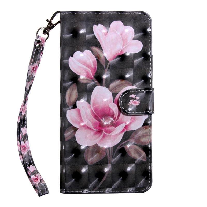 Anymob Samsung Pink Flower Leather Sparkling Case Wallet Flip Magnetic Cover