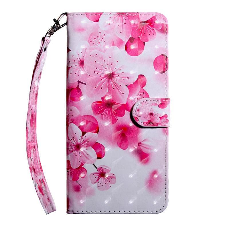 Anymob Samsung Cherry Blossom Leather Sparkling Case Wallet Flip Magnetic Cover