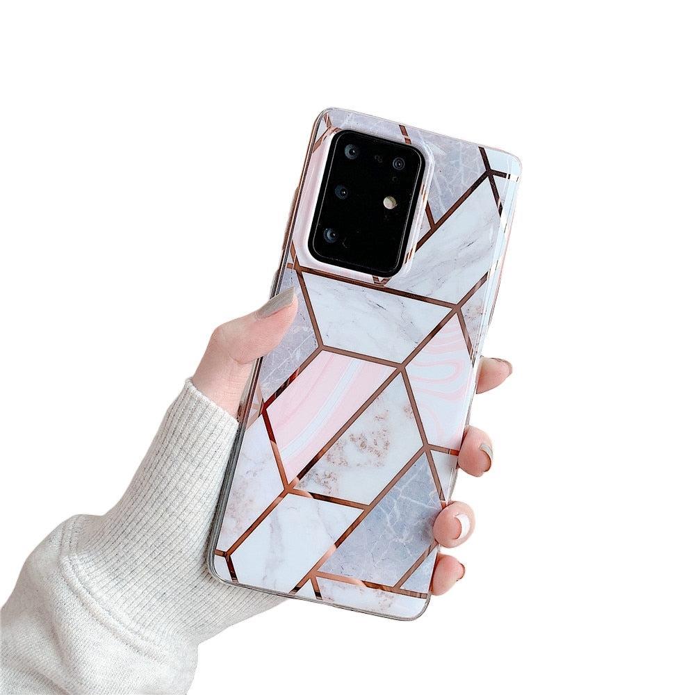 Anymob Samsung Gray And Pink Geometry Marble Case Silicon Phone Cover