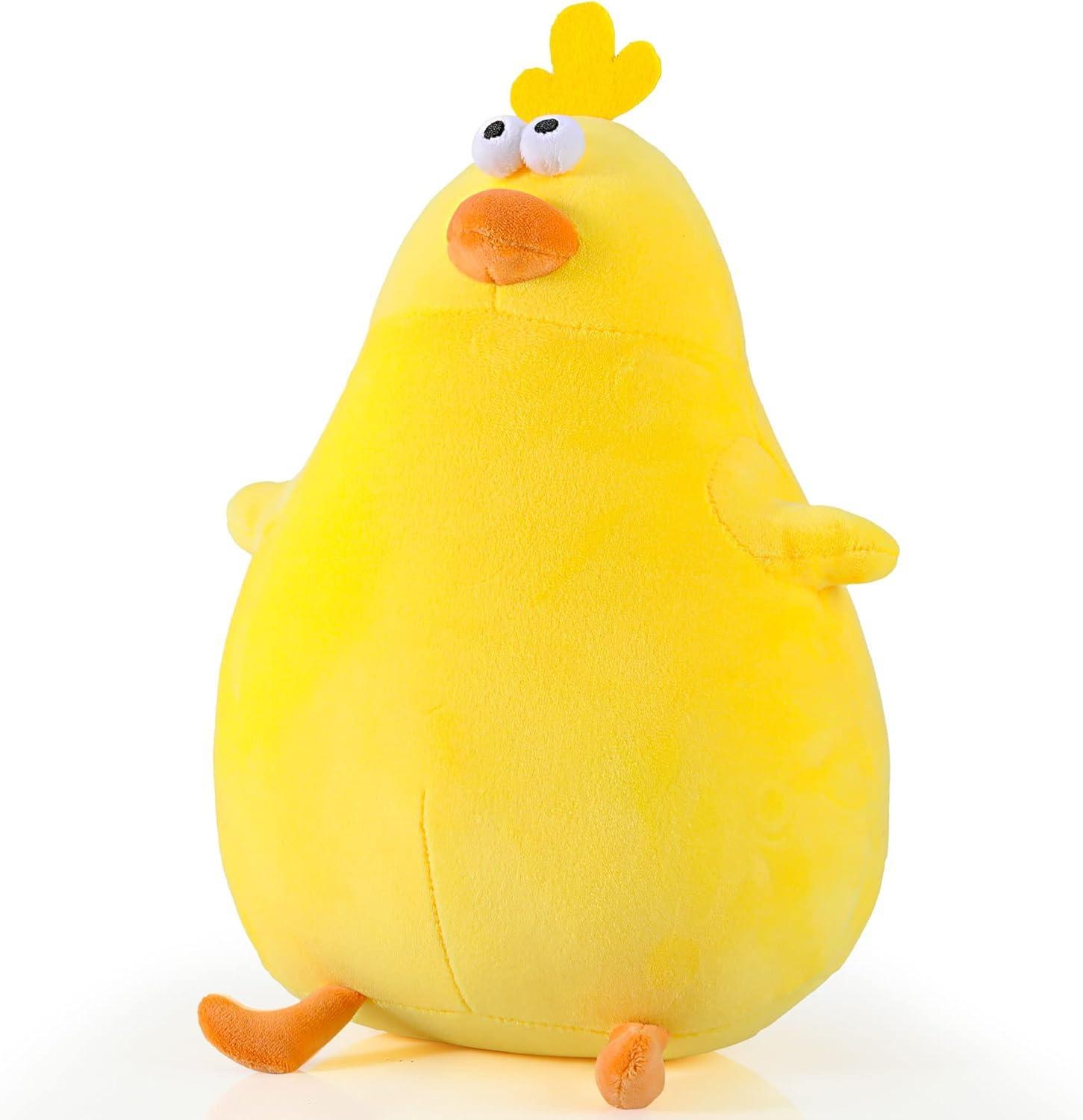 11 Inch Fat Chicken Plush, Funny Creative Plump Cute Soft Plushie Yellow Plush Big Eyes Chicken Cartoon Pillow Plushies Gifts for Kids