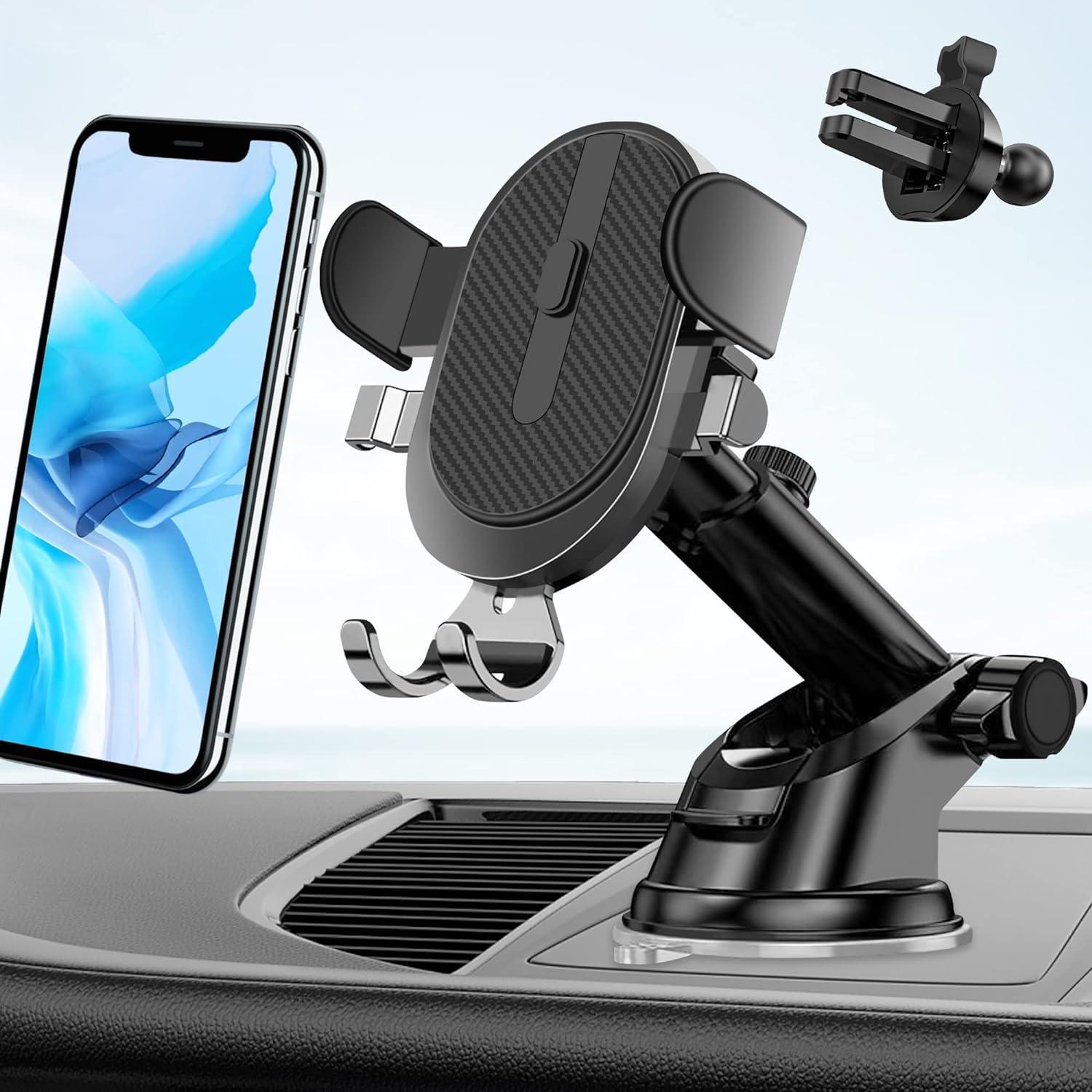 in 1 Car Phone Holder Adjustable Suction Cup Universal Smartphone Holder Car Auto Air Vent and One Button Release