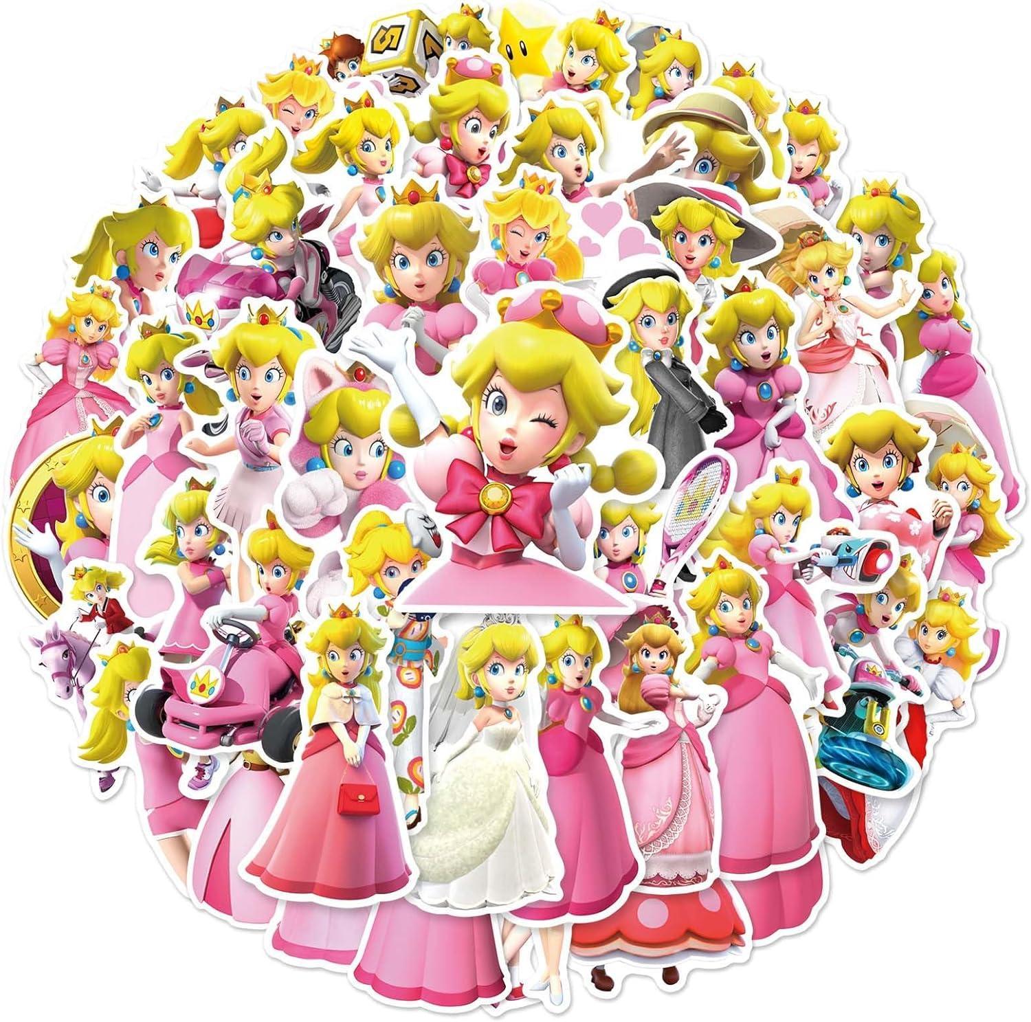 Super Princess Peach Stickers for Girl NDS Game Stickers for Kids Laptop Water Bottles Bicycle Skateboard Luggage Decal for Teens (S Peach)