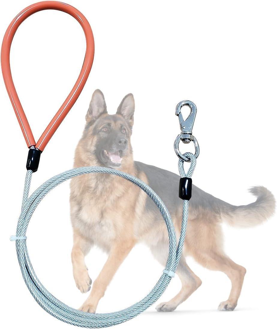 Chew Proof Heavy Duty Leash,Metal Cable Lead Made of Coated Wire Rope with Soft Padded Handle，Chew Resistant Dog Leash Transparent