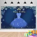 Happy Birthday Backdrop Decorations Blue Diamond Princess Dress Birthday Background for Phot