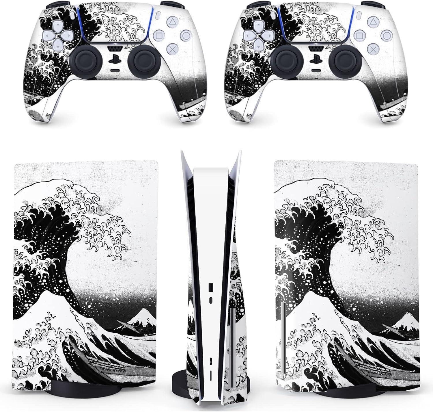 PS5 Wave Japanese Skin | Painting Great Kanagawa Vinyl Cover Wrap Sticker Full Set Console Controller | Compatible with Sony Playstation 5 Disc