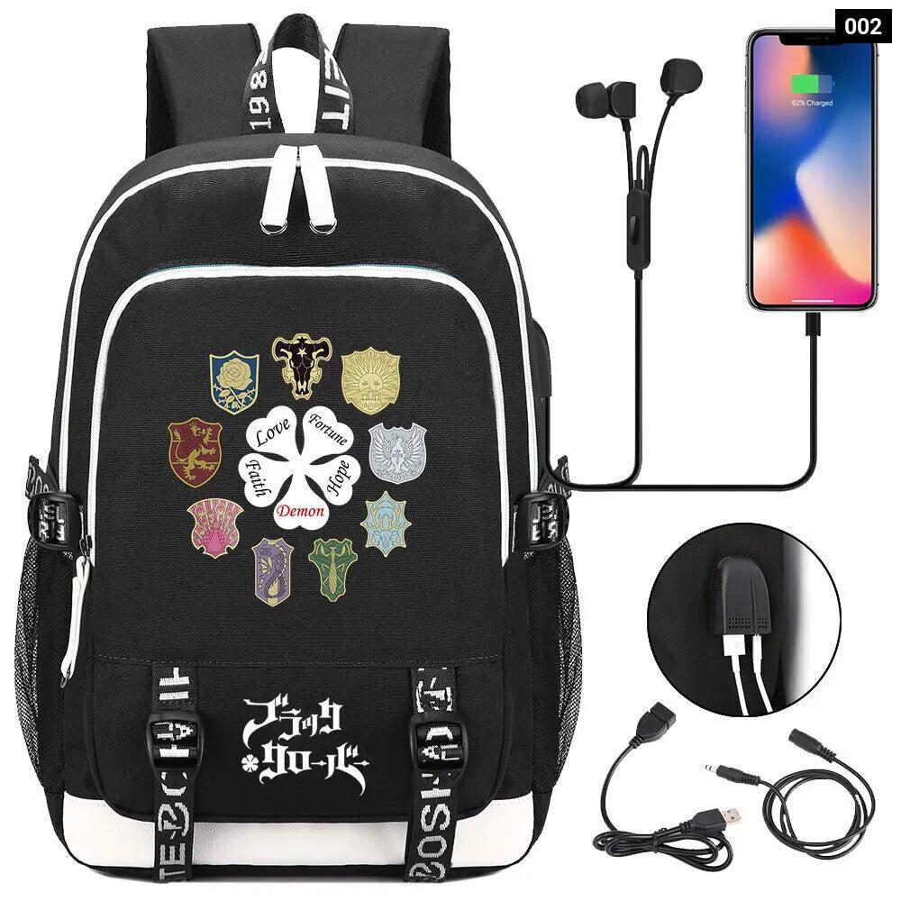 Black Clover Usb Laptop Backpack For Teens