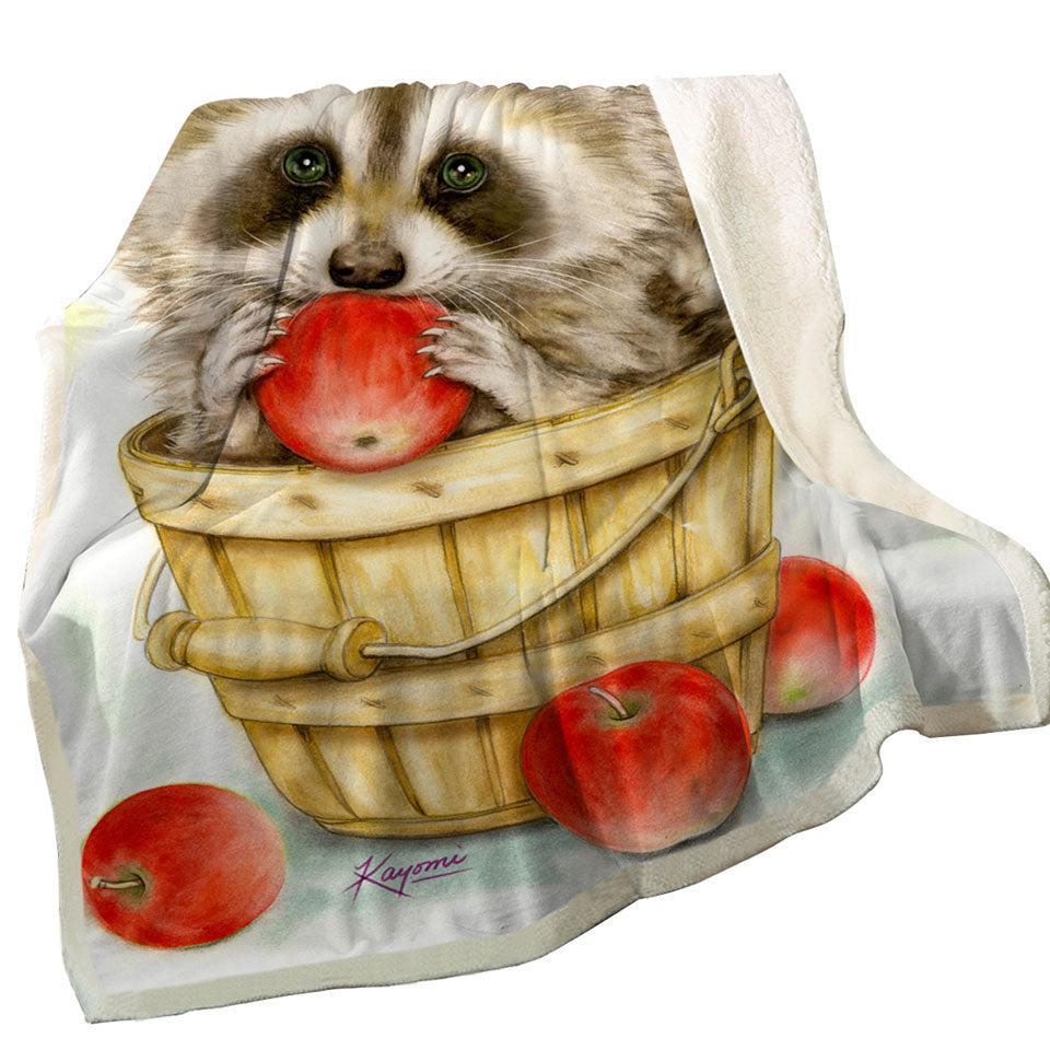 Wildlife Cute Animal Art Apple Basket Raccoon Throw Blanket 200cm x 200cm