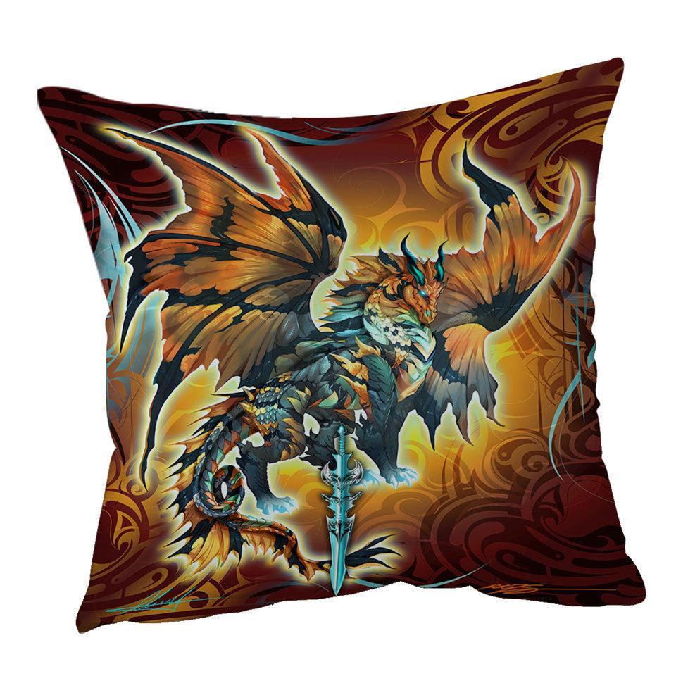 45cm x 45cm Cushion Cover Cool Fantasy Weapon Orange Dragon Thunder Blade