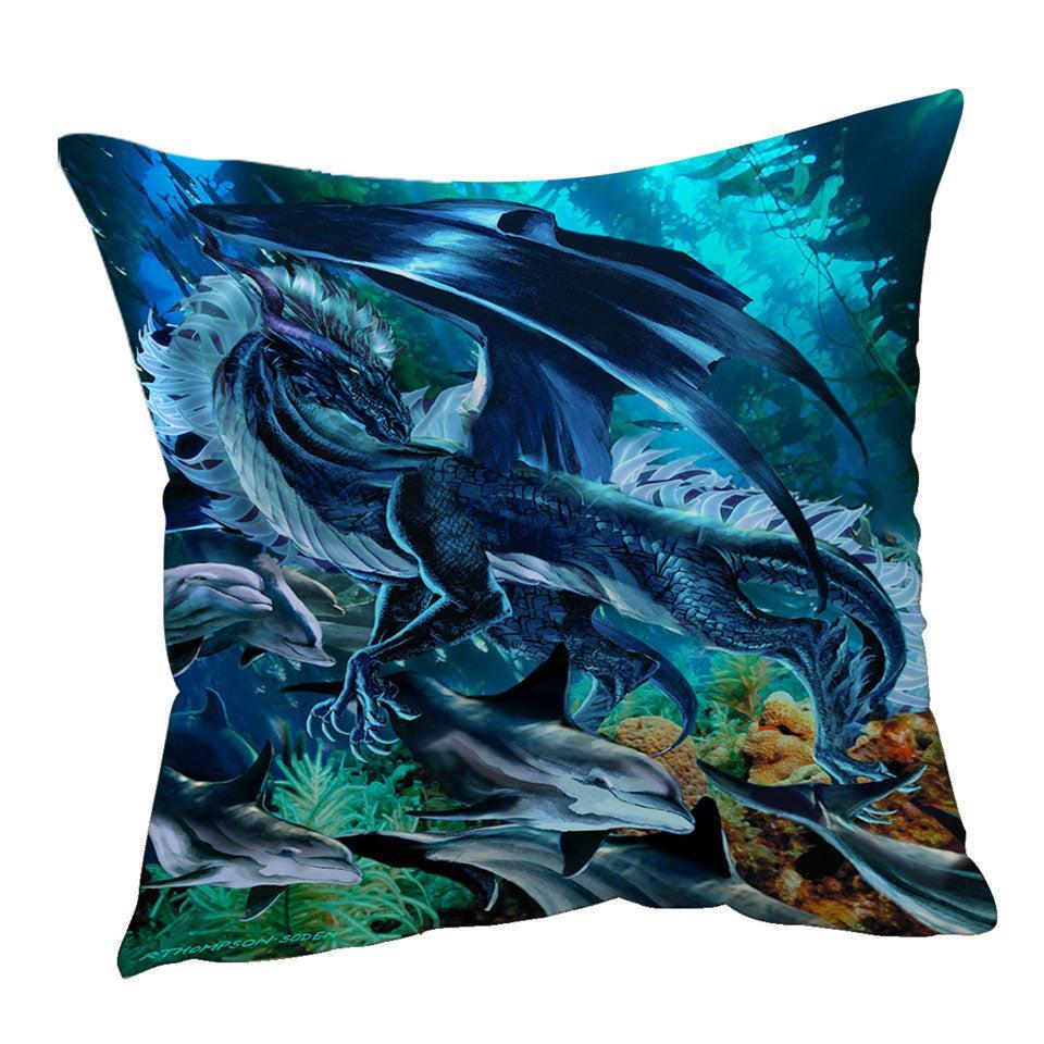 45cm x 45cm Cushion Cover Brothers of the Sea Fantasy Dragon and Dolphins