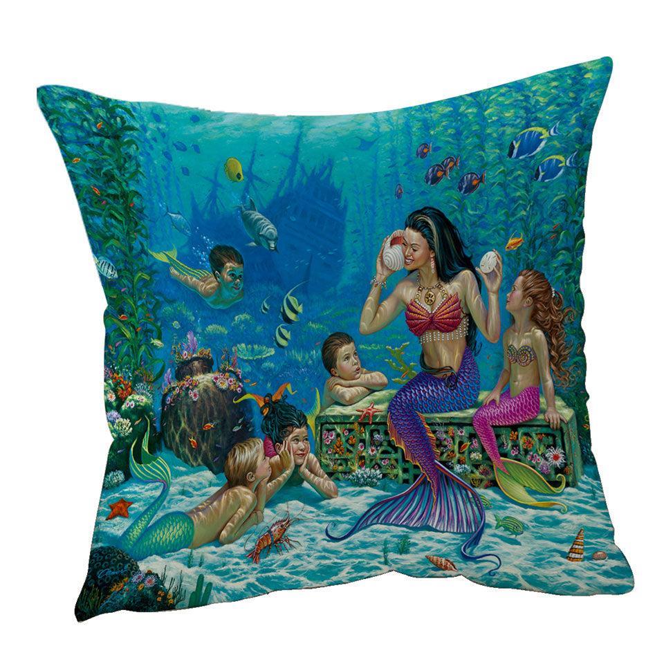 45cm x 45cm Cushion Cover The Story Teller Mermaids Underwater World