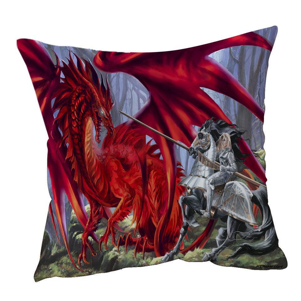 45cm x 45cm Cushion Cover Fantasy Art Blood Lust Knight vs Red Dragon