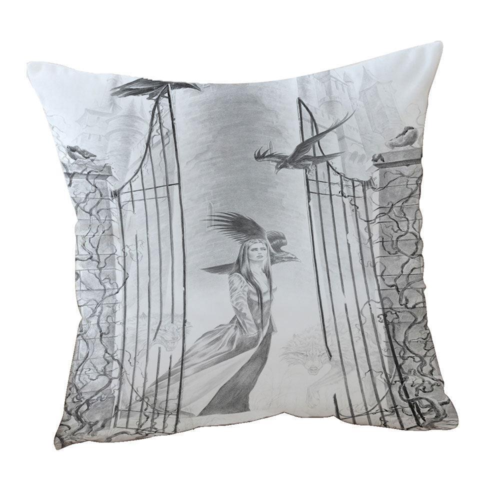 45cm x 45cm Cushion Cover Black and White Art Drawing Beauty in Castle