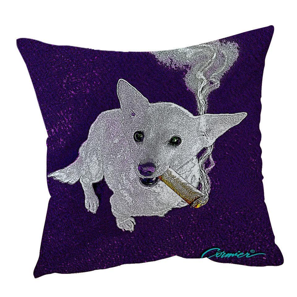 45cm x 45cm Cushion Cover White Purple Artistic Drawing Smoking Dog
