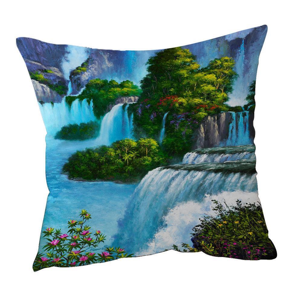 45cm x 45cm Cushion Cover Art Painting of Nature Paradise Falls