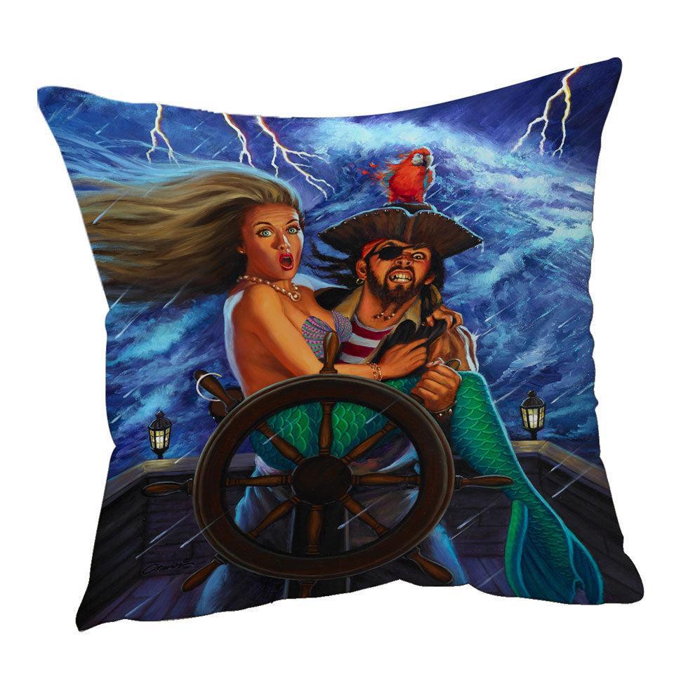 45cm x 45cm Cushion Cover Stormy Ocean Pirate and Mermaid Fun Honeymoon