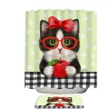 150cm*180cm + 80cm*50cm Shower Curtain Set Cute Funny Cats Tuxie with Apple and Glasses