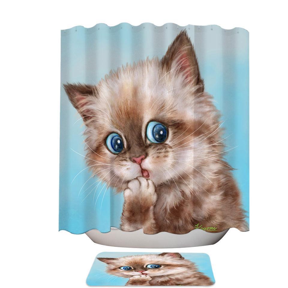 180cm(W)*200cm(L) Shower Curtain Only Adorable Brown Tabby Kitten for Kids