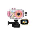 Kids Waterproof Camera Toys Outdoor Sports Camera with 32GB Memory Card -Pink